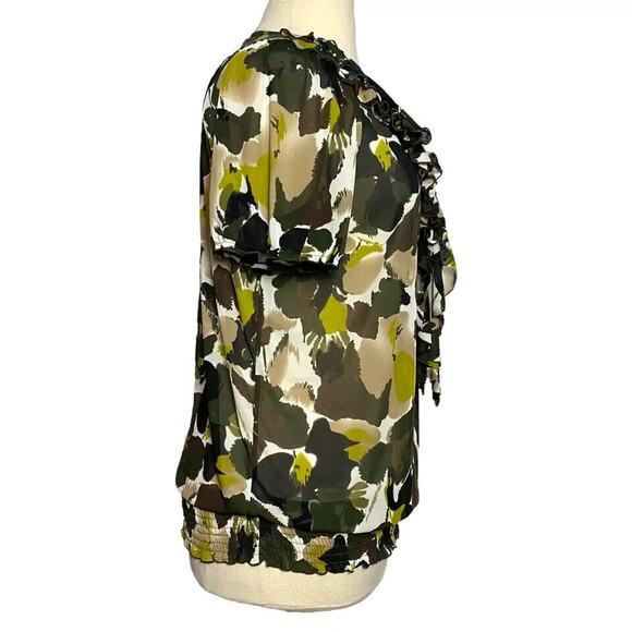 INC Women Blouse Short Sleeve Ruffle Front Elastic Stretch Waist Sheer 0X - Picture 3 of 6